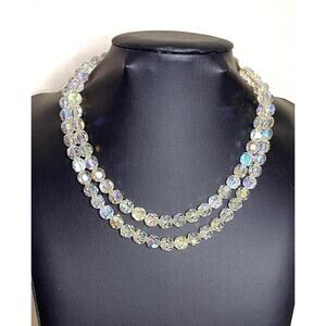 Vintage Necklace Aurora Borealis AB Glass Bead Vtg Costume Jewelry JA06